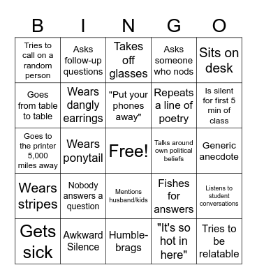 English 205 Bingo Card