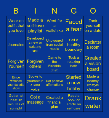 Self Love Bingo Card