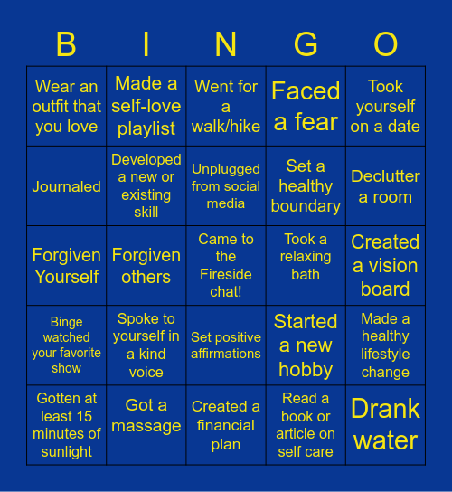 Self Love Bingo Card