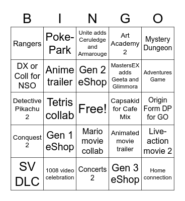 Pokemon Presents 2.27.2023 Bingo Card
