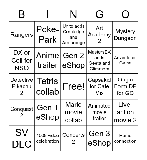 Pokemon Presents 2.27.2023 Bingo Card