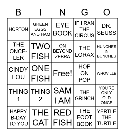 DR. SEUSS BINGO! Bingo Card
