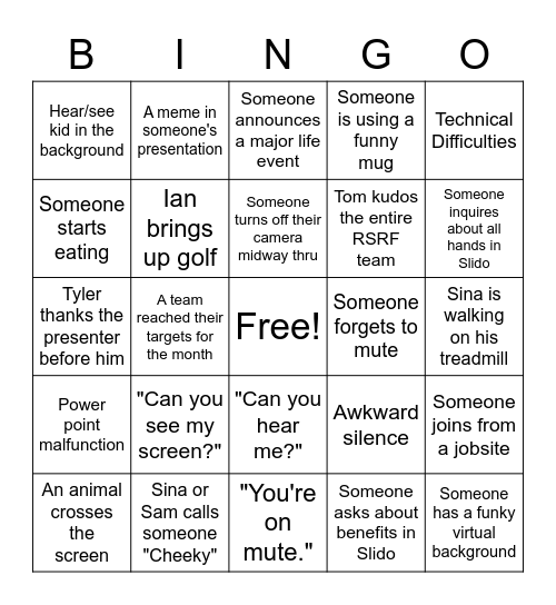 All Hands Bingo Card