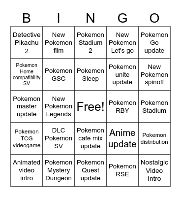 Pokemon Presents 27th february Bingo Card