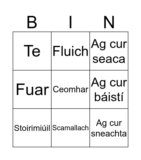 An Aimsir Bingo Card