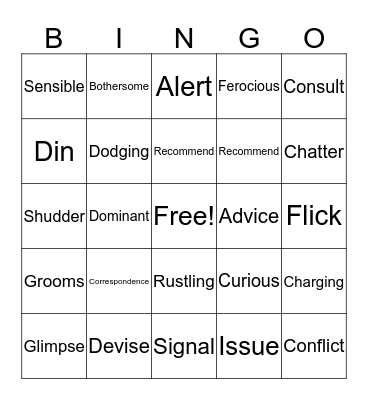 Vocabulary  Bingo Card