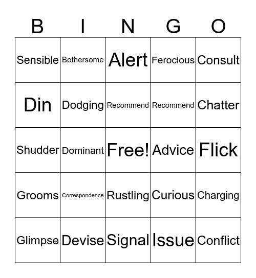 Vocabulary  Bingo Card