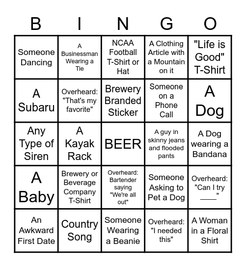 Brewery Bingo Card