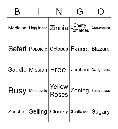 S/Z BINGO Card