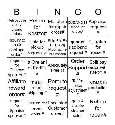 Blue Nile Service Holiday Bingo Card
