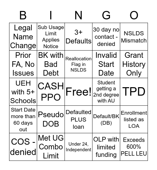 Untitled Bingo Card