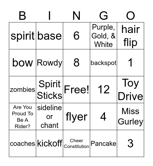 Cheerleading Bingo :) Bingo Card