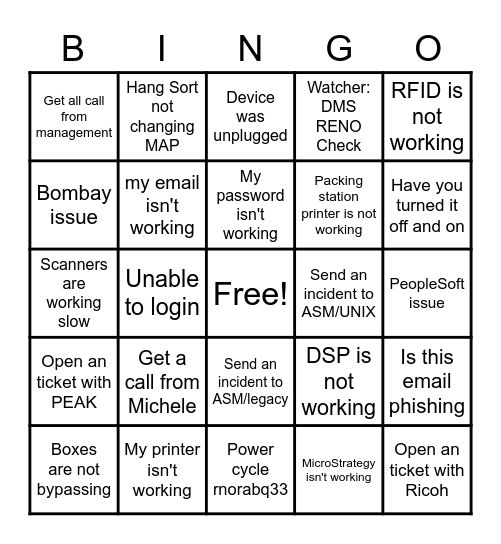 March I.T. Bingo Card