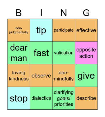 DBT SKILLS BINGO Card