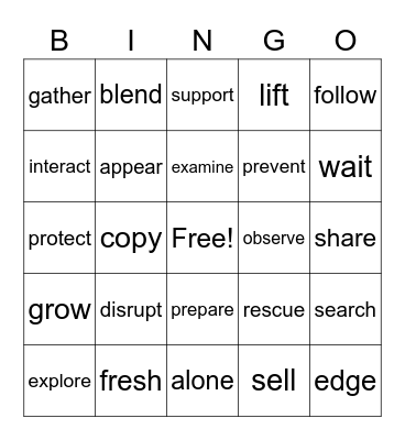 Vocabulary 3 Bingo Card