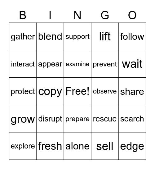 Vocabulary 3 Bingo Card