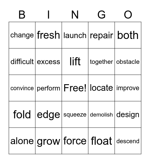 Vocabulary 4 Bingo Card