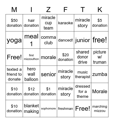 MIZZOUTHON Bingo Card