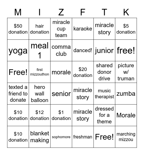 MIZZOUTHON Bingo Card