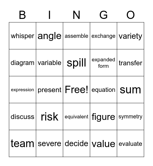 Vocbabulary Bingo Card