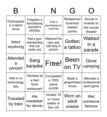 Have You Ever Bingo Card