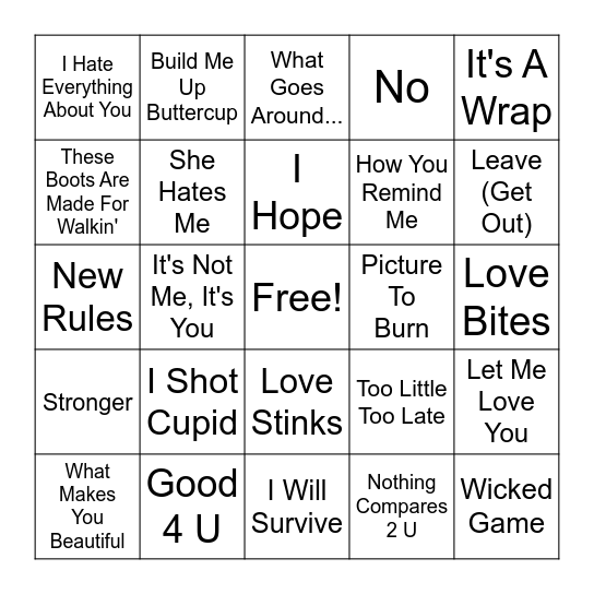Anti-Valentine's Day Bingo Card