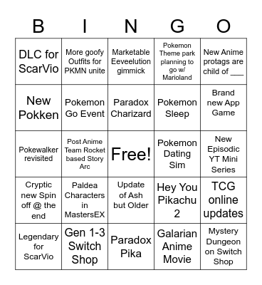 Pokemon Presents 2/27 Bingo Card