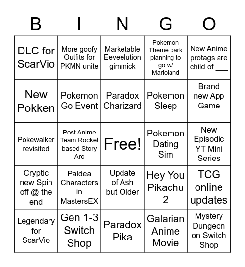 Pokemon Presents 2/27 Bingo Card