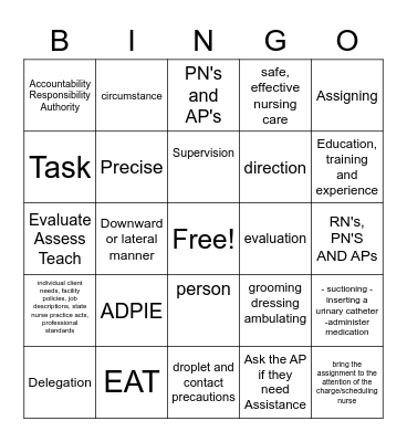 Assign, Delegate, Supervise Bingo Card