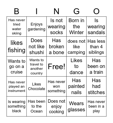 My Family Bingo Card