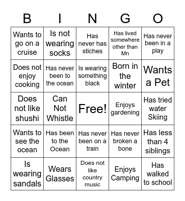My Family Bingo Card