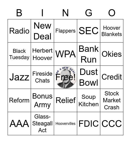 Roaring 20's/Great Depression/New Deal Bingo Card