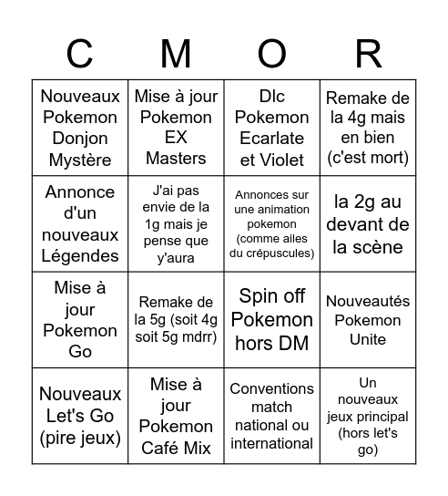 Pokemon Presents 02/2023 Bingo Card