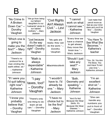 Hidden Figures Bingo Card