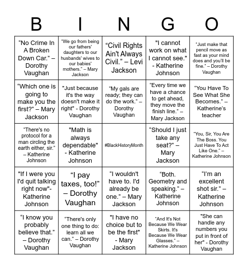 Hidden Figures Bingo Card