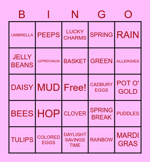 Think SPRING! Bingo Card