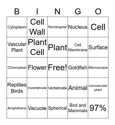 Cells, Animals, and Plants Bingo  Bingo Card