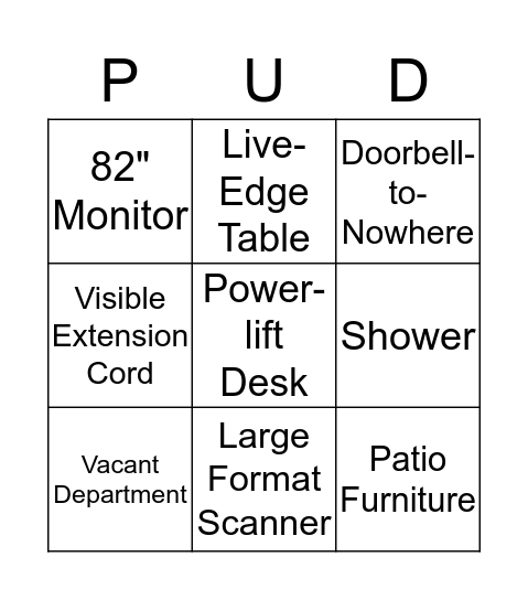 PUD Open House Bingo Card