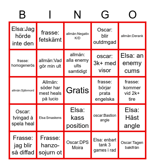 Ow Bingo Card