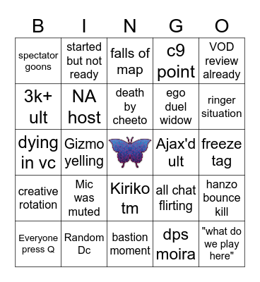 Chrysalis Scrims Bingo Card