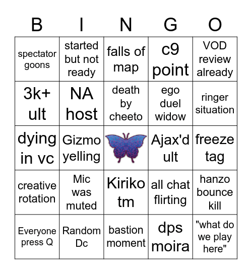 Chrysalis Scrims Bingo Card