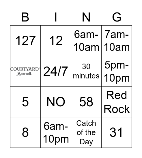 Hotel Bingo Card