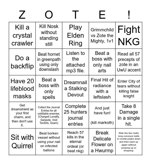 Zac HK Bingo Card