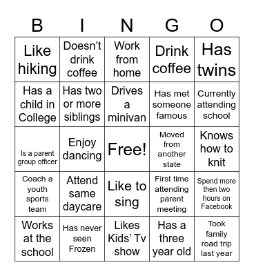 Parent Meeting Bingo Card