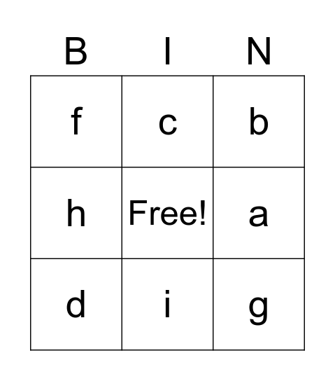 alphabet bingo Card