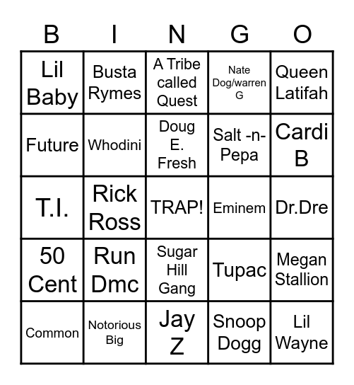 RAP Bingo Card