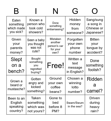Have You Ever??? Bingo Card