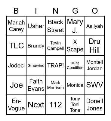 90'S R&B Bingo Card