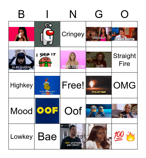 American Slang Bingo Card