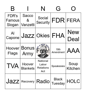 Roaring 20s/Great Depression/New Deal Bingo Card